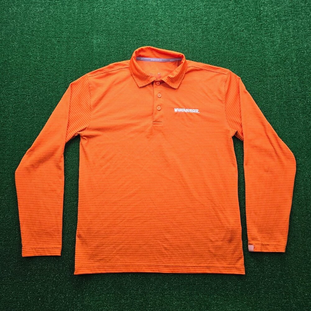 Whataburger Polo Shirt Mens Small‎ Orange Long Sleeve Employee Uniform Work Wear